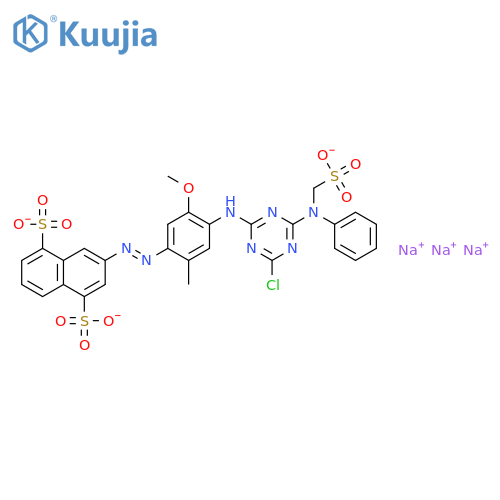 1,5-Naphthalenedisulfonicacid,3-[2-[4-[[4-chloro-6-[phenyl(sulfomethyl)amino]-1,3,5-triazin-2-yl]amino]-5-methoxy-2-methylphenyl]diazenyl]-,sodium salt (1:3) structure