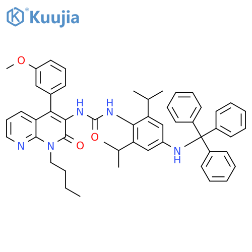 Urea, N-[2,6-bis(1-methylethyl)-4-[(triphenylmethyl)amino]phenyl]-N'-[1-butyl-1,2-dihydro-4-(3-methoxyphenyl)-2-oxo-1,8-naphthyridin-3-yl]- structure