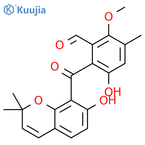 Benzaldehyde, 3-hydroxy-2-[(7-hydroxy-2,2-dimethyl-2H-1-benzopyran-8-yl)carbonyl]-6-methoxy-5-methyl- structure