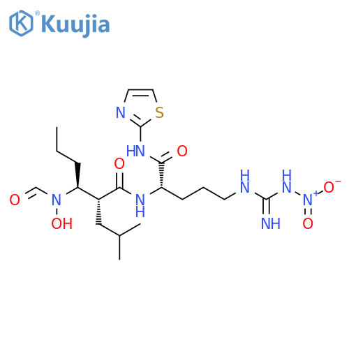 Hexanamide, 3-(formylhydroxyamino)-N-[(1S)-4-[[imino(nitroamino)methyl]amino]-1-[(2-thiazolylamino)carbonyl]butyl]-2-(2-methylpropyl)-, (2R,3S)- structure