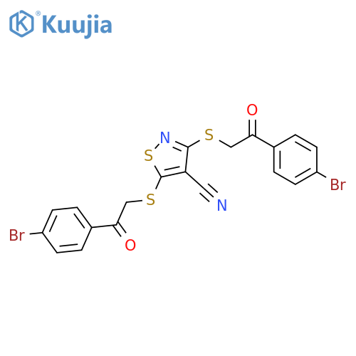 3,5-Bis((2-(4-bromophenyl)-2-oxoethyl)thio)isothiazole-4-carbonitrile structure