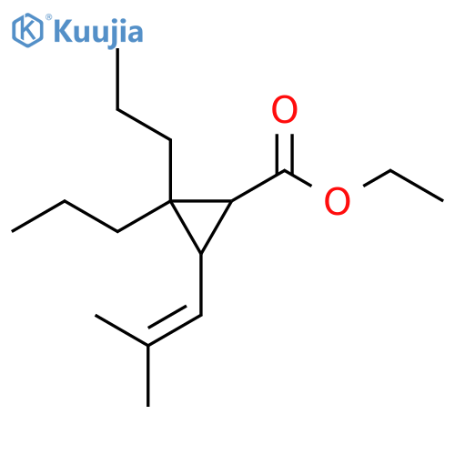 Cyclopropanecarboxylic acid, 3-(2-methyl-1-propen-1-yl)-2,2-dipropyl-, ethyl ester structure