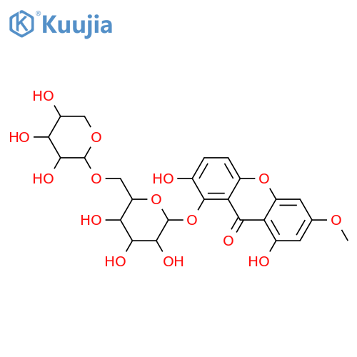 9H-Xanthen-9-one, 2,8-dihydroxy-6-methoxy-1-[(6-O-β-D-xylopyranosyl-β-D-glucopyranosyl)oxy]- structure