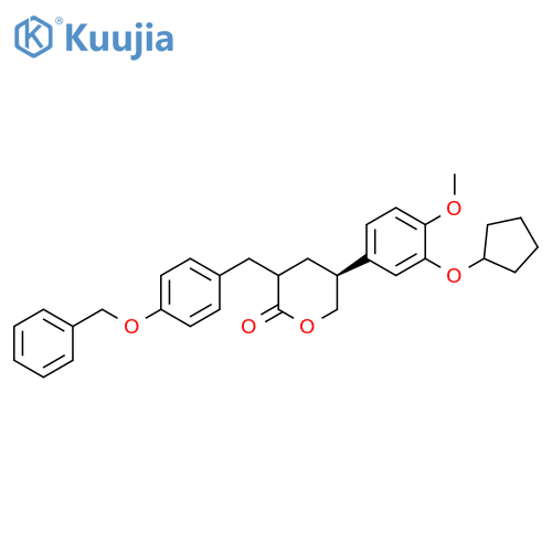 2H-Pyran-2-one, 5-[3-(cyclopentyloxy)-4-methoxyphenyl]tetrahydro-3-[[4-(phenylmethoxy)phenyl]methyl]-, (5S)- structure