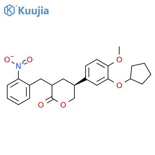 2H-Pyran-2-one, 5-[3-(cyclopentyloxy)-4-methoxyphenyl]tetrahydro-3-[(2-nitrophenyl)methyl]-, (5S)- structure