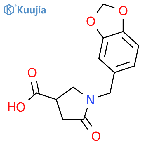 1-(2H-1,3-benzodioxol-5-yl)methyl-5-oxopyrrolidine-3-carboxylic acid structure