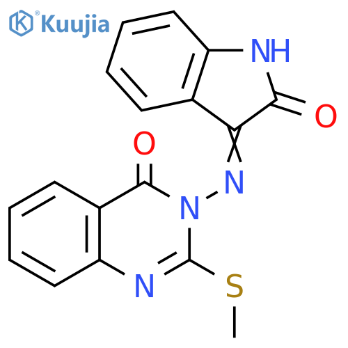 4(3H)-Quinazolinone,3-[(1,2-dihydro-2-oxo-3H-indol-3-ylidene)amino]-2-(methylthio)- structure