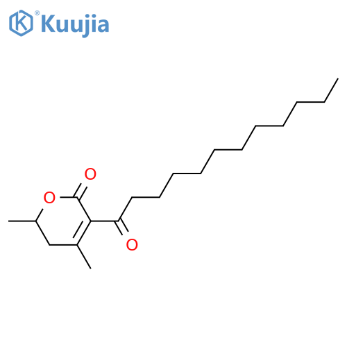 2H-Pyran-2-one, 5,6-dihydro-4,6-dimethyl-3-(1-oxododecyl)-, (6S)- structure