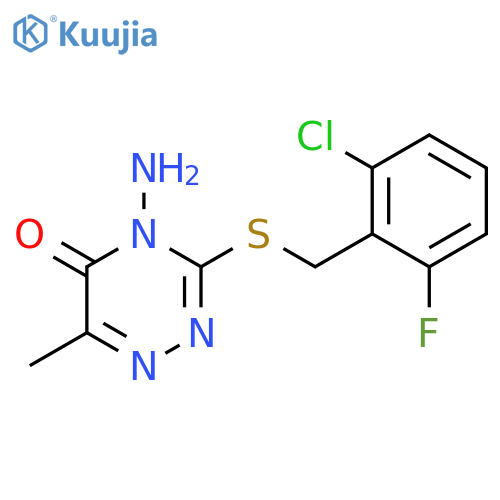 4-amino-3-{(2-chloro-6-fluorophenyl)methylsulfanyl}-6-methyl-4,5-dihydro-1,2,4-triazin-5-one structure
