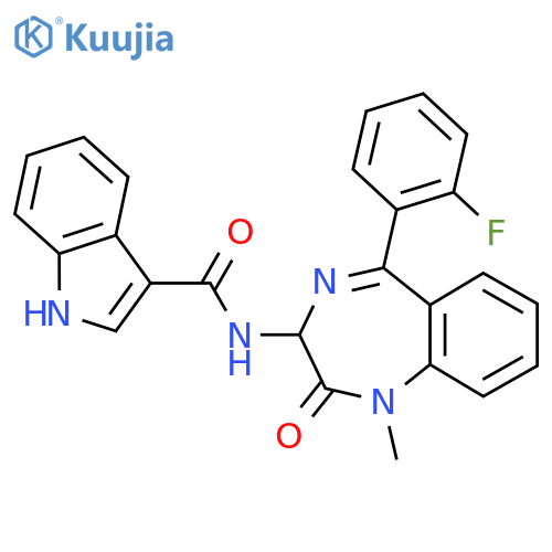 N-[5-(2-fluorophenyl)-1-methyl-2-oxo-2,3-dihydro-1H-1,4-benzodiazepin-3-yl]-1H-indole-3-carboxamide structure