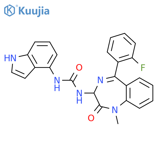 1-[5-(2-fluorophenyl)-1-methyl-2-oxo-2,3-dihydro-1H-1,4-benzodiazepin-3-yl]-3-(1H-indol-4-yl)urea structure