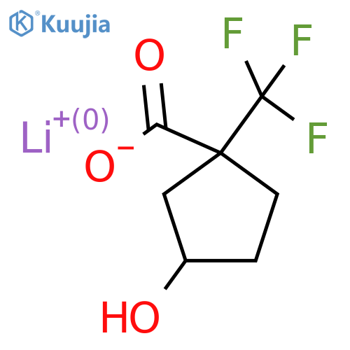 lithium(1+) 3-hydroxy-1-(trifluoromethyl)cyclopentane-1-carboxylate, Mixture of diastereomers structure