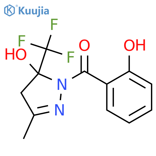 <br>1-(2-hydroxybenzoyl)-3-methyl-5-(trifluoromethyl)-4,5-dihydro-1H-pyrazol-5- ol structure