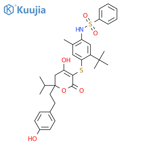 Benzenesulfonamide,N-[4-[[5,6-dihydro-4-hydroxy-6-[2-(4-hydroxyphenyl)ethyl]-6-(1-methylethyl)-2-oxo-2H-pyran-3-yl]thio]-5-(1,1-dimethylethyl)-2-methylphenyl]- structure