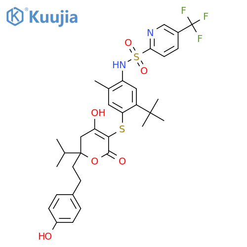 2-Pyridinesulfonamide,N-[4-[[(6S)-5,6-dihydro-4-hydroxy-6-[2-(4-hydroxyphenyl)ethyl]-6-(1-methylethyl)-2-oxo-2H-pyran-3-yl]thio]-5-(1,1-dimethylethyl)-2-methylphenyl]-5-(trifluoromethyl)- structure