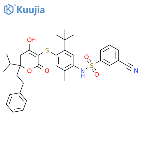 Benzenesulfonamide,3-cyano-N-[4-[[5,6-dihydro-4-hydroxy-6-(1-methylethyl)-2-oxo-6-(2-phenylethyl)-2H-pyran-3-yl]thio]-5-(1,1-dimethylethyl)-2-methylphenyl]- structure