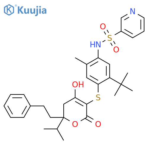 3-Pyridinesulfonamide,N-[4-[[5,6-dihydro-4-hydroxy-6-(1-methylethyl)-2-oxo-6-(2-phenylethyl)-2H-pyran-3-yl]thio]-5-(1,1-dimethylethyl)-2-methylphenyl]- structure