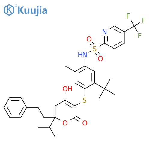 2-Pyridinesulfonamide,N-[4-[[(6R)-5,6-dihydro-4-hydroxy-6-(1-methylethyl)-2-oxo-6-(2-phenylethyl)-2H-pyran-3-yl]thio]-5-(1,1-dimethylethyl)-2-methylphenyl]-5-(trifluoromethyl)- structure