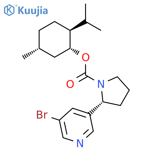 1-Pyrrolidinecarboxylic acid, 2-(5-bromo-3-pyridinyl)-, (1R,2S,5R)-5-methyl-2-(1-methylethyl)cyclohexyl ester, (2R)- structure