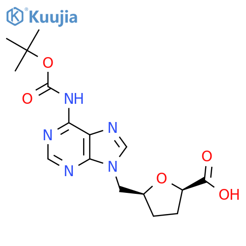 rac-(2R,5S)-5-(6-{(tert-butoxy)carbonylamino}-9H-purin-9-yl)methyloxolane-2-carboxylic acid structure