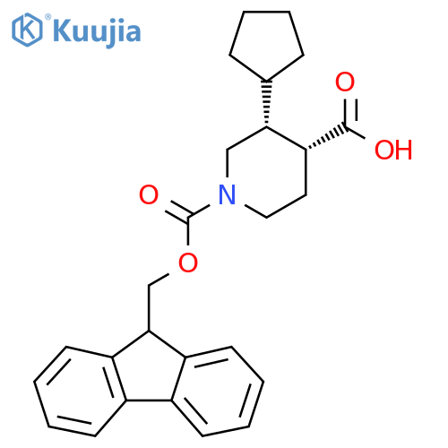 rac-(3R,4R)-3-cyclopentyl-1-{(9H-fluoren-9-yl)methoxycarbonyl}piperidine-4-carboxylic acid structure