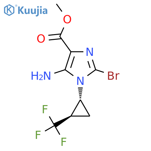 rac-methyl 5-amino-2-bromo-1-[(1R,2R)-2-(trifluoromethyl)cyclopropyl]-1H-imidazole-4-carboxylate structure