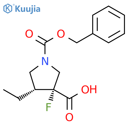 rac-(3R,4R)-1-(benzyloxy)carbonyl-4-ethyl-3-fluoropyrrolidine-3-carboxylic acid structure