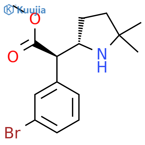 rac-methyl (2R)-2-(3-bromophenyl)-2-(2S)-5,5-dimethylpyrrolidin-2-ylacetate structure