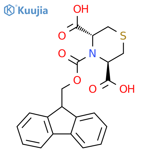 rac-(3R,5R)-4-{(9H-fluoren-9-yl)methoxycarbonyl}thiomorpholine-3,5-dicarboxylic acid structure