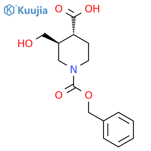 rac-(3R,4S)-1-(benzyloxy)carbonyl-3-(hydroxymethyl)piperidine-4-carboxylic acid structure