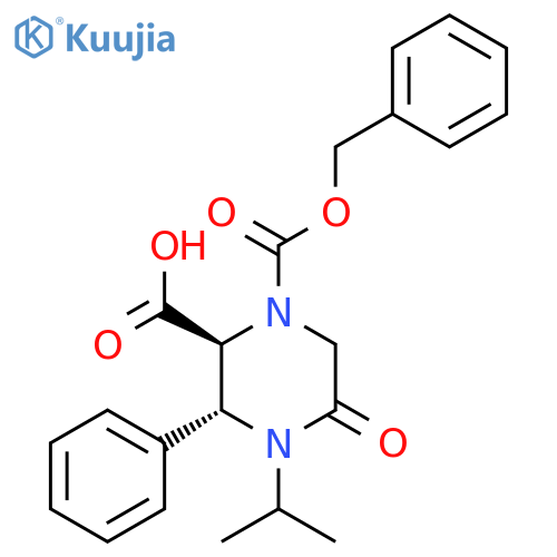 rac-(2R,3S)-1-(benzyloxy)carbonyl-5-oxo-3-phenyl-4-(propan-2-yl)piperazine-2-carboxylic acid structure