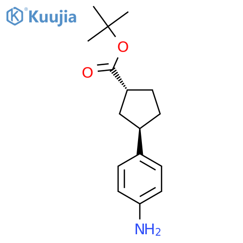 rac-tert-butyl (1R,3R)-3-(4-aminophenyl)cyclopentane-1-carboxylate structure