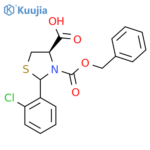 (4R)-3-(benzyloxy)carbonyl-2-(2-chlorophenyl)-1,3-thiazolidine-4-carboxylic acid structure