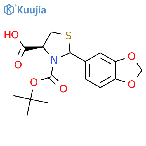 (4S)-2-(1,3-dioxaindan-5-yl)-3-(tert-butoxy)carbonyl-1,3-thiazolidine-4-carboxylic acid structure