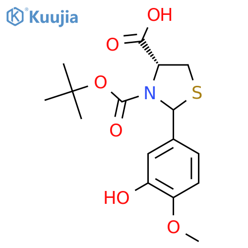 (4R)-3-(tert-butoxy)carbonyl-2-(3-hydroxy-4-methoxyphenyl)-1,3-thiazolidine-4-carboxylic acid structure