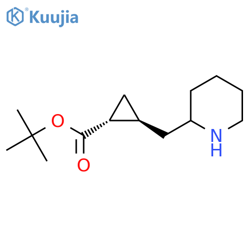 rac-tert-butyl (1R,2S)-2-(piperidin-2-yl)methylcyclopropane-1-carboxylate structure