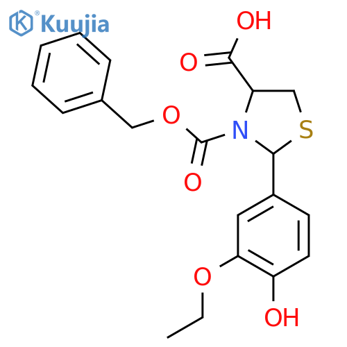 3-(benzyloxy)carbonyl-2-(3-ethoxy-4-hydroxyphenyl)-1,3-thiazolidine-4-carboxylic acid structure
