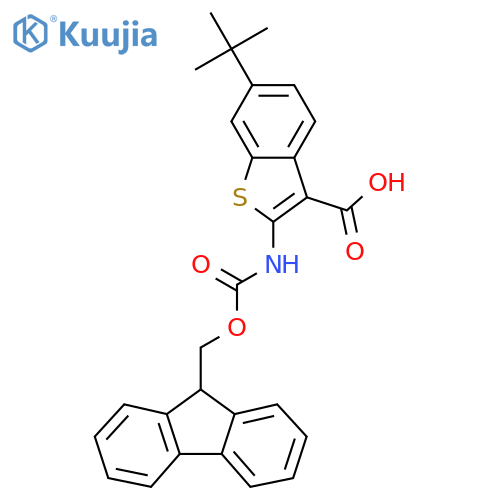 6-tert-butyl-2-({[(9H-fluoren-9-yl)methoxy]carbonyl}amino)-1-benzothiophene-3-carboxylic acid structure