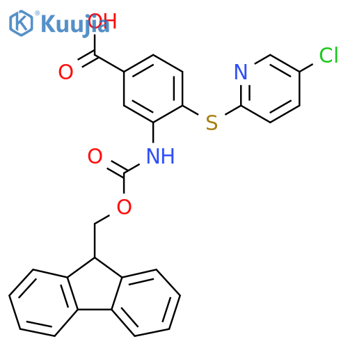 4-[(5-chloropyridin-2-yl)sulfanyl]-3-({[(9H-fluoren-9-yl)methoxy]carbonyl}amino)benzoic acid structure