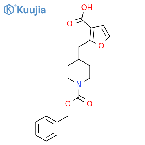 2-({1-(benzyloxy)carbonylpiperidin-4-yl}methyl)furan-3-carboxylic acid structure