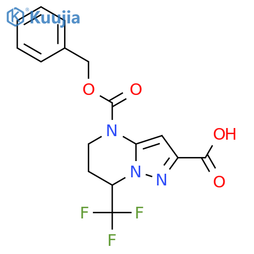 4-(benzyloxy)carbonyl-7-(trifluoromethyl)-4H,5H,6H,7H-pyrazolo1,5-apyrimidine-2-carboxylic acid structure