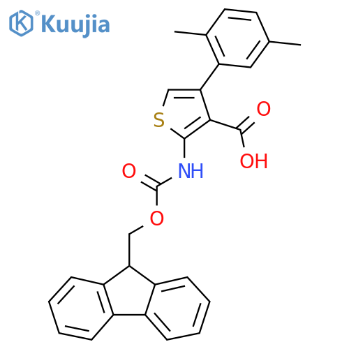 4-(2,5-dimethylphenyl)-2-({(9H-fluoren-9-yl)methoxycarbonyl}amino)thiophene-3-carboxylic acid structure