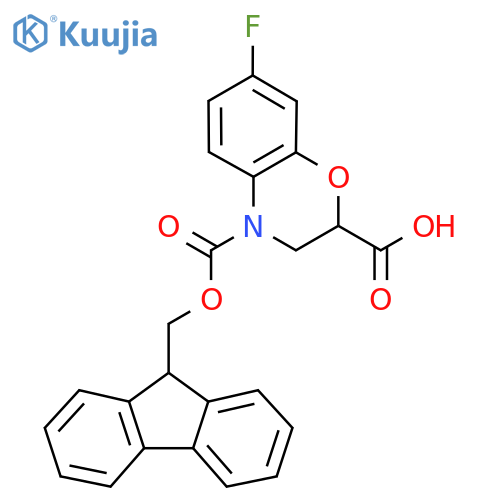 4-{(9H-fluoren-9-yl)methoxycarbonyl}-7-fluoro-3,4-dihydro-2H-1,4-benzoxazine-2-carboxylic acid structure