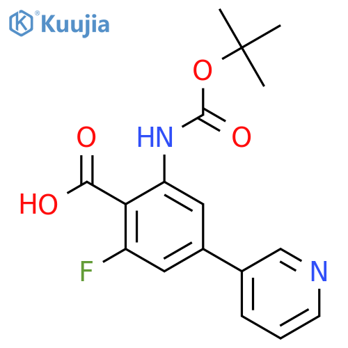 2-{(tert-butoxy)carbonylamino}-6-fluoro-4-(pyridin-3-yl)benzoic acid structure