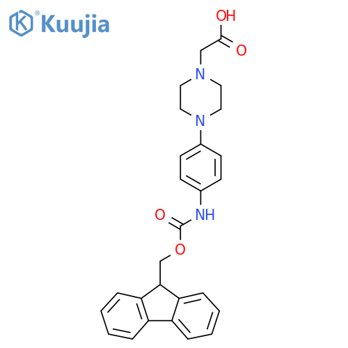 2-{4-[4-({[(9H-fluoren-9-yl)methoxy]carbonyl}amino)phenyl]piperazin-1-yl}acetic acid structure