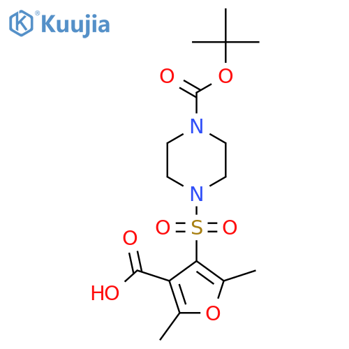 4-({4-(tert-butoxy)carbonylpiperazin-1-yl}sulfonyl)-2,5-dimethylfuran-3-carboxylic acid structure