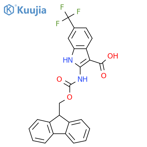 2-({(9H-fluoren-9-yl)methoxycarbonyl}amino)-6-(trifluoromethyl)-1H-indole-3-carboxylic acid structure