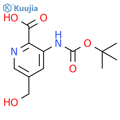 3-{(tert-butoxy)carbonylamino}-5-(hydroxymethyl)pyridine-2-carboxylic acid structure
