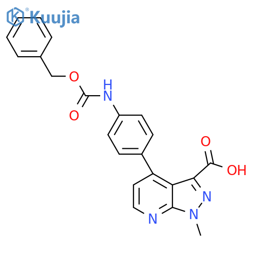 4-(4-{[(benzyloxy)carbonyl]amino}phenyl)-1-methyl-1H-pyrazolo[3,4-b]pyridine-3-carboxylic acid structure