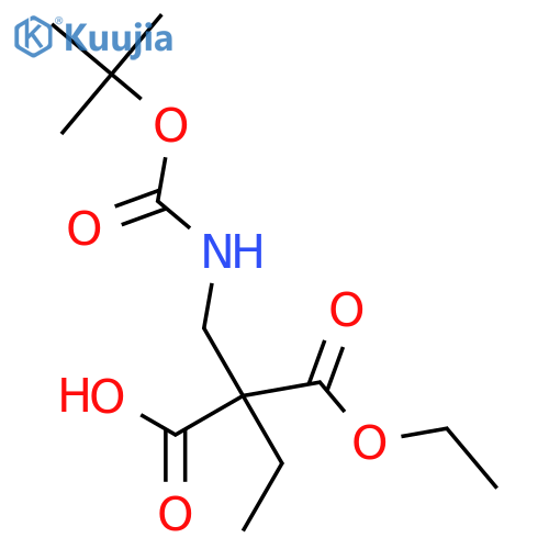 2-({(tert-butoxy)carbonylamino}methyl)-2-(ethoxycarbonyl)butanoic acid structure